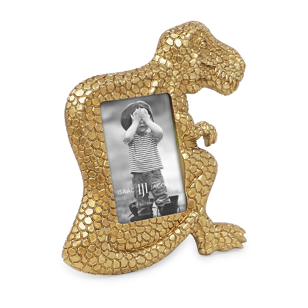 Isaac Jacobs 2” x 3" Resin Dinosaur Picture Frame, Vertical Keepsake Photo Frame with Easel and Hanging Tabs for Tabletop, Desktop &amp; Wall Display