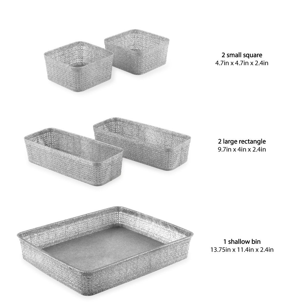 Isaac Jacobs Glitter Plastic Organizer Set w/Cut-Out Handles, Multi-Functional Home Storage, Desk, Office, Bathroom, Bedroom, Closet, Playroom