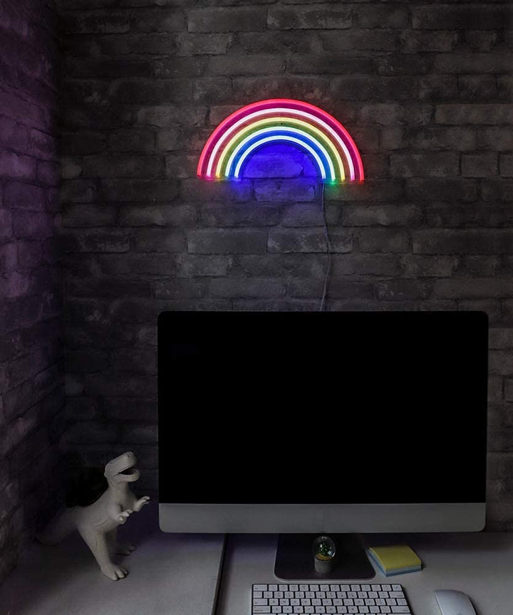 Isaac Jacobs 15” x 7.5” inch LED Neon ‘Multi-Colored Rainbow’ Wall Sign for Cool Light, Wall Art, Bedroom Decorations, Home Accessories, Party, and Holiday Décor: Powered by USB Wire (Rainbow)