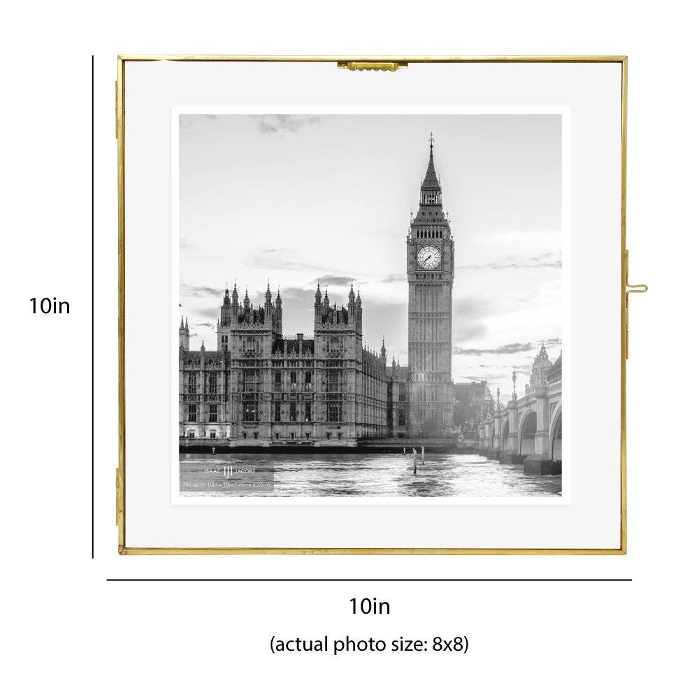Isaac Jacobs Vintage Style Brass and Glass Hanging Picture Frame, Wall-Mountable, Floating Picture Frame w/ Locket Closure, for Photos, Wall Décor, Art, &amp; More