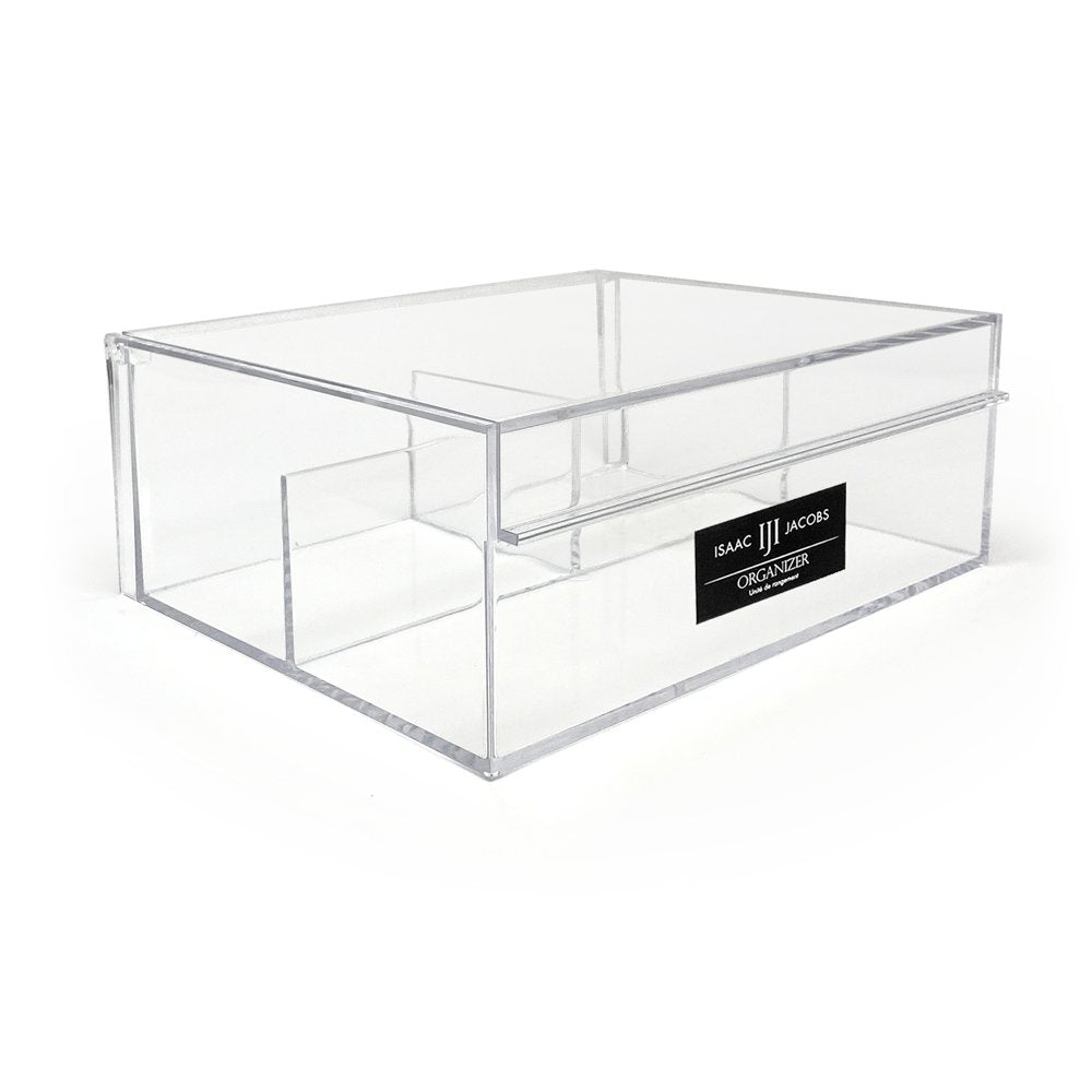 Isaac Jacobs 4-Compartment Clear Acrylic Organizer with Lid (6.7" L x 8.6" W x 3.4" H), Multi-Sectional Tray &amp; Storage Solution for Makeup, School &amp; Office Supplies &amp; More, for Bathroom, Kitchen