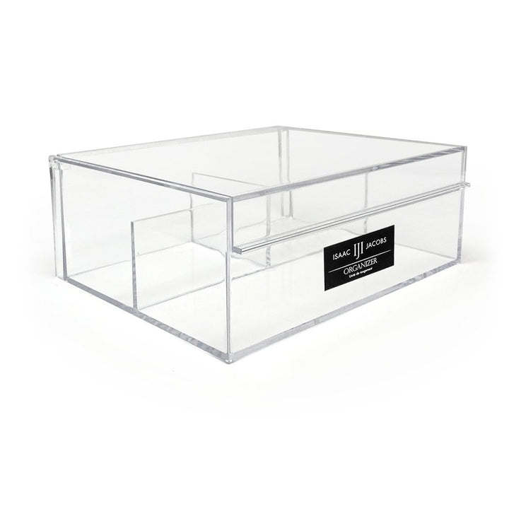 Isaac Jacobs 4-Compartment Clear Acrylic Organizer with Lid (6.7" L x 8.6" W x 3.4" H), Multi-Sectional Tray &amp; Storage Solution for Makeup, School &amp; Office Supplies &amp; More, for Bathroom, Kitchen