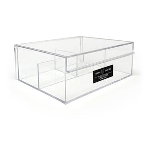 Isaac Jacobs 4-Compartment Clear Acrylic Organizer with Lid (6.7" L x 8.6" W x 3.4" H), Multi-Sectional Tray & Storage Solution for Makeup, School & Office Supplies & More, for Bathroom, Kitchen