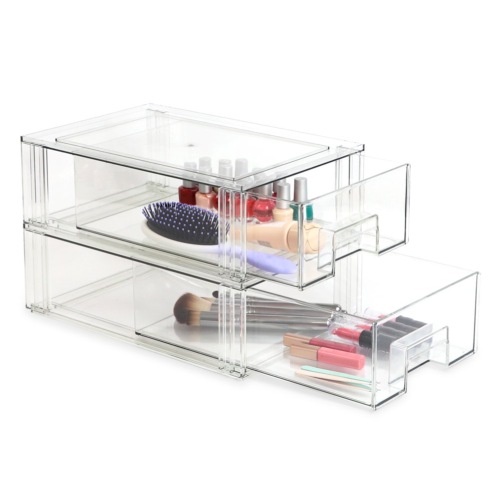 Isaac Jacobs Stackable Organizer Drawer, Clear Plastic Storage Box, Pull-Out Bin, Home, Office, Closet &amp; Shoe Organization, BPA-Free, Food / Fridge / Freezer Safe