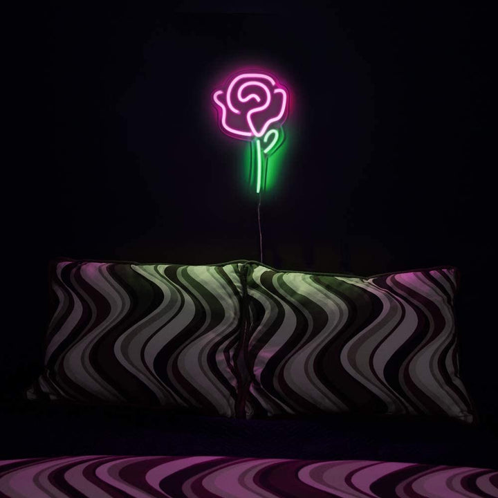 Isaac Jacobs 15" x 9" inch LED Neon Pink Rose Flower with Green Stem Wall Sign For Cool Light, Wall Art, Bedroom Decorations, Home Accessories, Party, and Holiday Decor: Powered by USB Wire (ROSE)