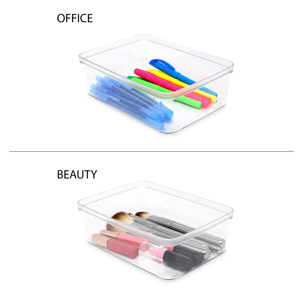 Isaac Jacobs Clear Storage Bins w/Cutout Handles, Plastic Organizer for Home, Office, Kitchen, Fridge/Freezer, Bathroom, BPA Free, Food Safe