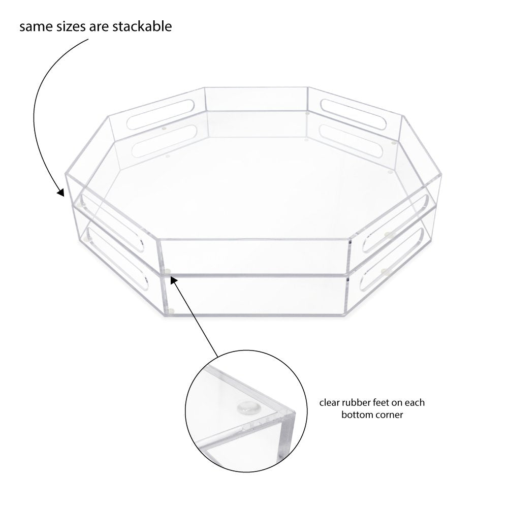 Isaac Jacobs Clear Acrylic Serving Tray with Cutout Handles, Spill-Proof, Stackable Organizer, Space-Saver, Food &amp; Drinks Server, Indoors/Outdoors, Lucite Storage Décor &amp; More