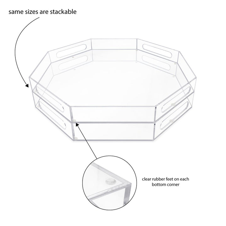 Isaac Jacobs Clear Acrylic Serving Tray with Cutout Handles, Spill-Proof, Stackable Organizer, Space-Saver, Food &amp; Drinks Server, Indoors/Outdoors, Lucite Storage Décor &amp; More