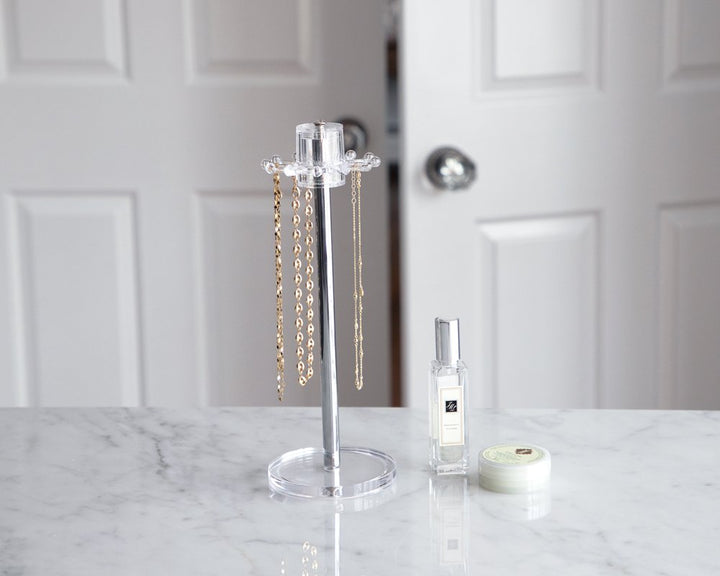 Isaac Jacobs Clear Acrylic Necklace Holder (12 Rotating Hooks) – Hanging Chain Organizer, Sleek &amp; Sturdy Stand for Jewelry – Storage Solution- Bedroom- Bathroom - Countertop - Nightstand
