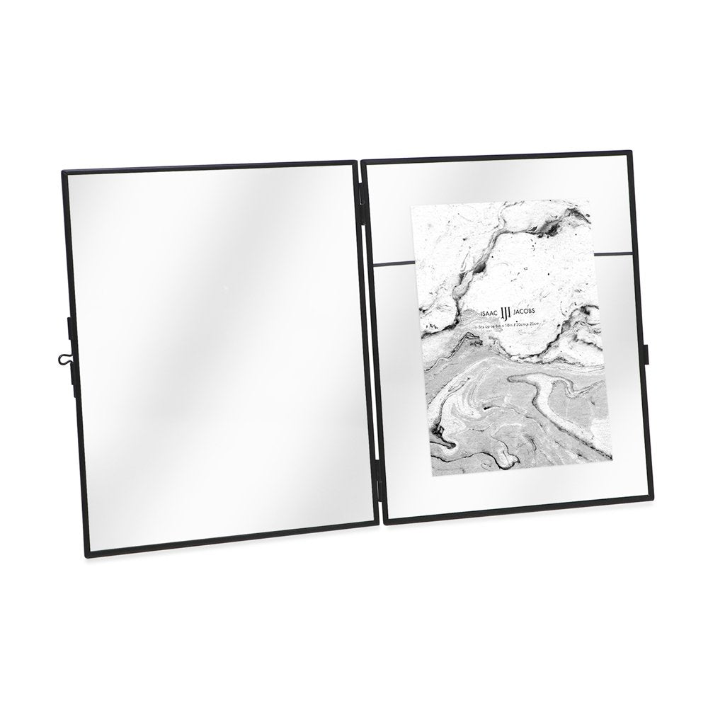 Isaac Jacobs Modern Style Brass and Glass, Pressed Glass, Metal Floating Desk Photo Frame with Locket Closure for Pictures, Art, Mementos &amp; Keepsakes