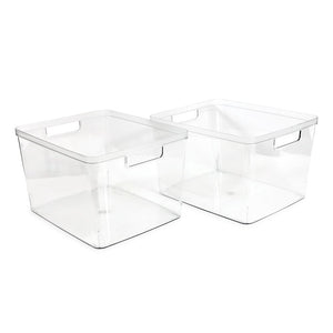 Isaac Jacobs Clear Storage Bins w/Cutout Handles, Plastic Organizer for Home, Office, Kitchen, Fridge/Freezer, Bathroom, BPA Free, Food Safe