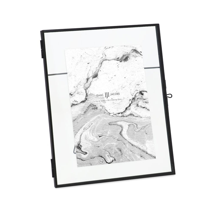Isaac Jacobs Modern Style Brass and Glass, Pressed Glass, Metal Floating Desk Photo Frame with Locket Closure for Pictures, Art, Mementos &amp; Keepsakes