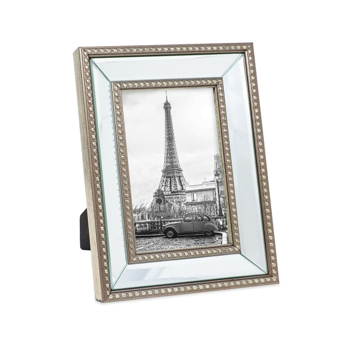 Isaac Jacobs Mirror Bead Picture Frame - Classic Mirrored Frame with Dotted Border Made for Wall Display, Tabletop, Photo Gallery and Wall Art