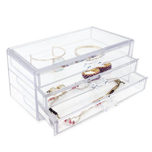Isaac Jacobs Clear Acrylic 3-Drawer Stackable Jewelry Organizer, Cosmetic & Makeup Case with 3-Drawer Trays, Made for Bedroom, Bathroom, Countertop & Dresser
