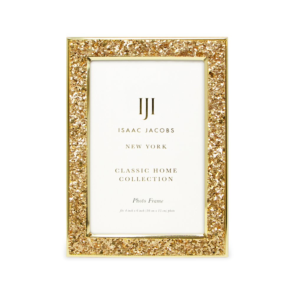 Isaac Jacobs Metal Glitter (Vertical &amp; Horizontal) Picture Frame, with Black Fabric Easel, Wall-Mountable, Made for Tabletop, Counterspace, Shelf and Desk