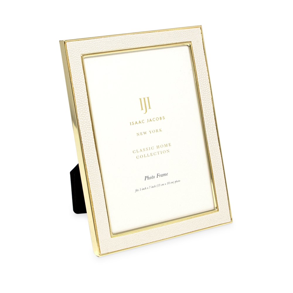 Isaac Jacobs Leather with Metal (Vertical &amp; Horizontal) Picture Frame, Shagreen Border w/ Black Fabric Easel, Wall-Mountable, Made For Tabletop, Photo Gallery