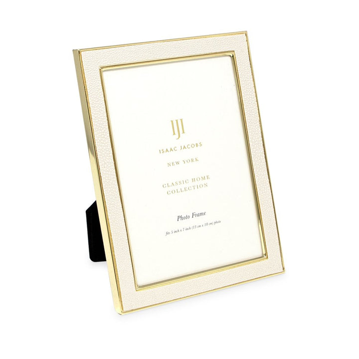 Isaac Jacobs Leather with Metal (Vertical &amp; Horizontal) Picture Frame, Shagreen Border w/ Black Fabric Easel, Wall-Mountable, Made For Tabletop, Photo Gallery
