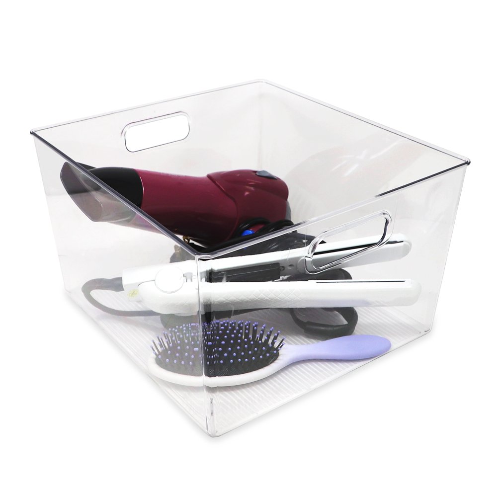 Isaac Jacobs 3-Pack Clear Storage Bins with Handles, Plastic Organizer for Home, Room, Office, Fridge, Kitchen/Pantry Non-Slip Container Set, Food Safe, BPA Free