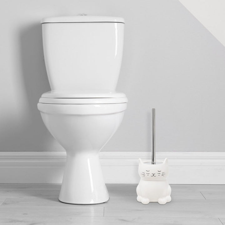 Isaac Jacobs Ceramic Toilet Bowl Brush Holder with Metal Handle - Bathroom Accessory &amp; Cleaning Storage
