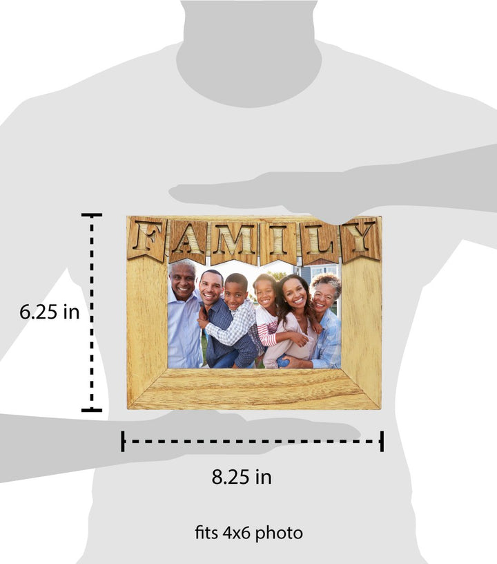 Isaac Jacobs Wood Sentiments “Family” Picture Frame, 4x6 inch, Photo Gift for Holiday, Display on Tabletop, Desk
