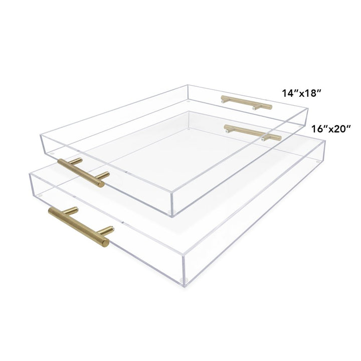Isaac Jacobs Clear Acrylic Serving Tray with Metal Handles, Spill-Proof, Stackable Organizer, Space-Saver, Food &amp; Drinks Server, Indoors/Outdoors, Lucite Storage Décor &amp; More