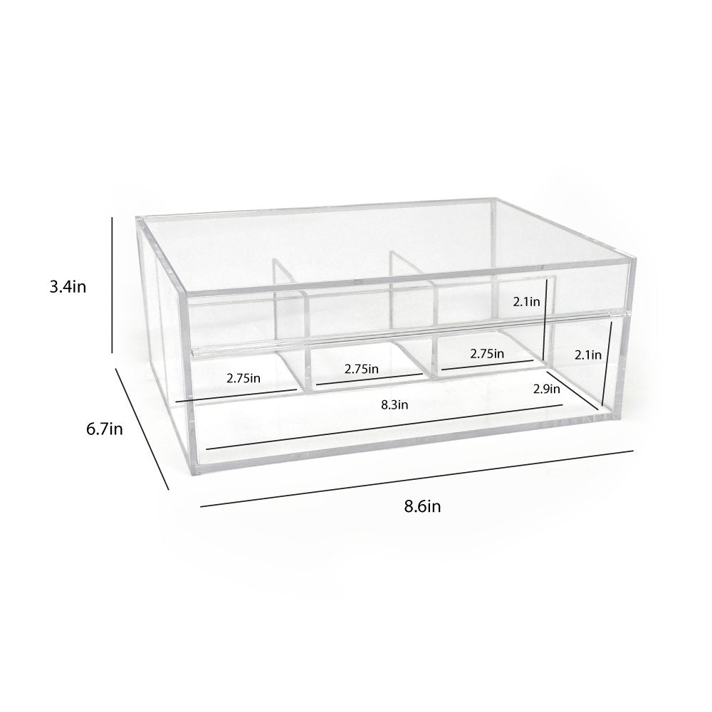 Isaac Jacobs 4-Compartment Clear Acrylic Organizer with Lid (6.7" L x 8.6" W x 3.4" H), Multi-Sectional Tray &amp; Storage Solution for Makeup, School &amp; Office Supplies &amp; More, for Bathroom, Kitchen
