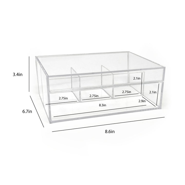 Isaac Jacobs 4-Compartment Clear Acrylic Organizer with Lid (6.7" L x 8.6" W x 3.4" H), Multi-Sectional Tray &amp; Storage Solution for Makeup, School &amp; Office Supplies &amp; More, for Bathroom, Kitchen