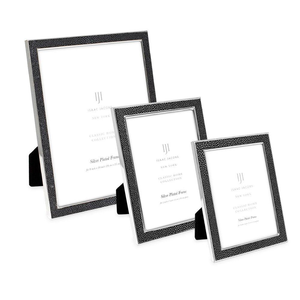 Isaac Jacobs Leather with Metal (Vertical &amp; Horizontal) Picture Frame, Shagreen Border w/ Black Fabric Easel, Wall-Mountable, Made For Tabletop, Photo Gallery