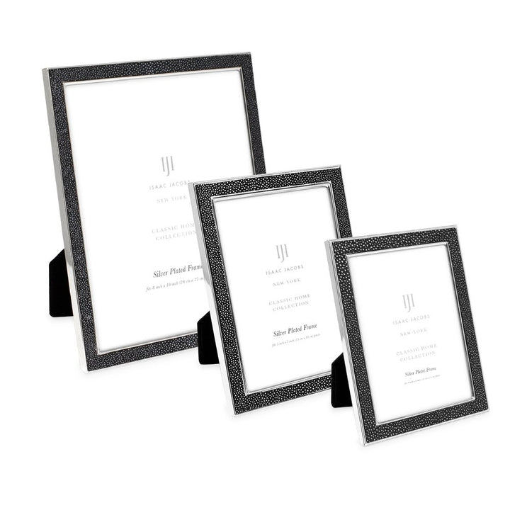 Isaac Jacobs Leather with Metal (Vertical &amp; Horizontal) Picture Frame, Shagreen Border w/ Black Fabric Easel, Wall-Mountable, Made For Tabletop, Photo Gallery