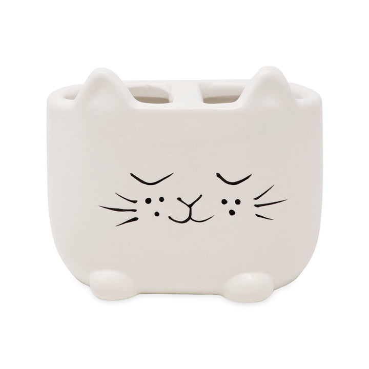 Isaac Jacobs Ceramic Cat Makeup Brush Holder, Multi-Purpose Organizer. Bathroom, Kitchen, Bedroom, Office Décor