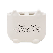 Isaac Jacobs Ceramic Cat Makeup Brush Holder, Multi-Purpose Organizer. Bathroom, Kitchen, Bedroom, Office Décor