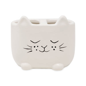 Isaac Jacobs Ceramic Cat Makeup Brush Holder, Multi-Purpose Organizer. Bathroom, Kitchen, Bedroom, Office Décor