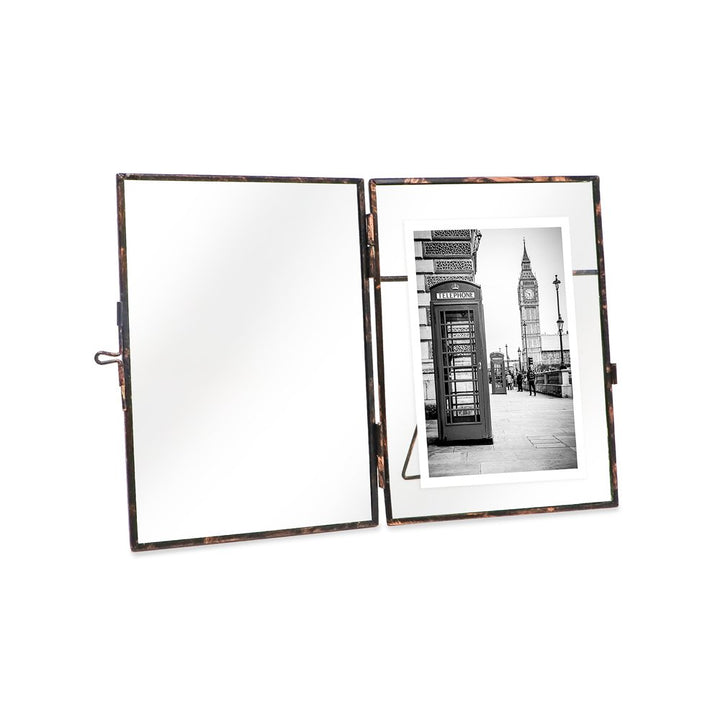 Isaac Jacobs (2-Pack) Vintage Style Brass and Glass, Metal Floating Picture Frame with Locket Closure, for Photos, Art, &amp; More, Tabletop Display