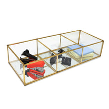 Isaac Jacobs 3-Compartment Vintage Style Brass and Glass Organizer (13” L x 5.1" W x 2.75" H), Multi-Sectional Tray & Storage Solution with Mirror Base, for Makeup & More, Bathroom, Kitchen, Office