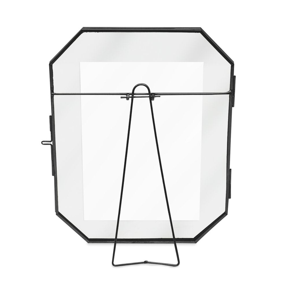 Isaac Jacobs Vintage Style Octagon Brass &amp; Glass, Metal Floating Picture Frame with Locket Closure, Tabletop Display