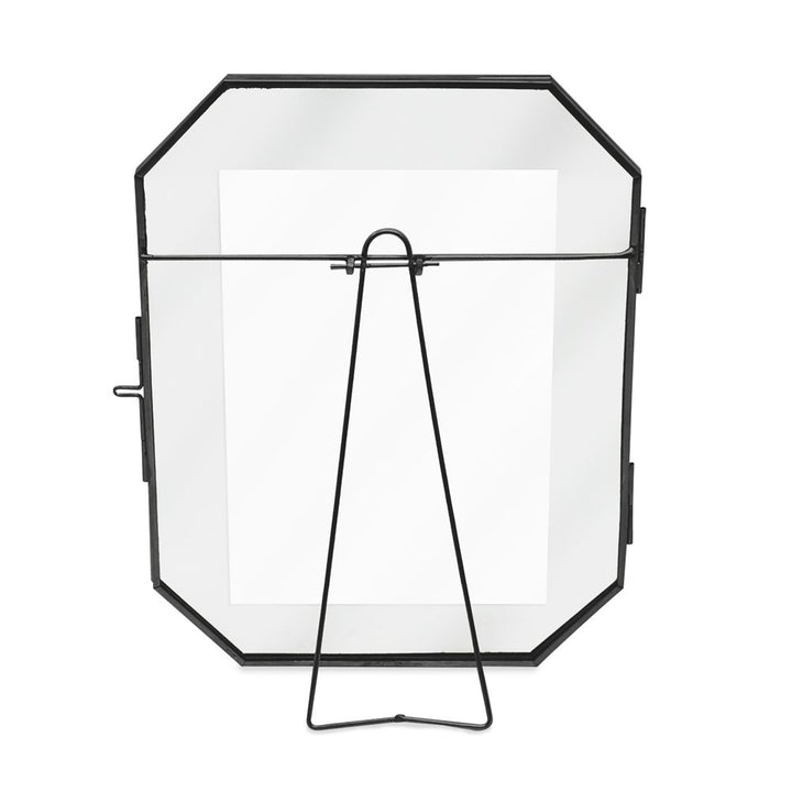 Isaac Jacobs Vintage Style Octagon Brass &amp; Glass, Metal Floating Picture Frame with Locket Closure, Tabletop Display