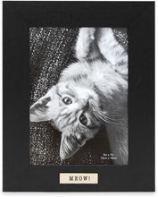 Isaac Jacobs Wood Sentiments Cat "Meow" Picture Frame, Vertical Keepsake Photo Frame with Easel and a Hanging Tabs for Tabletop, Desktop & Wall Display