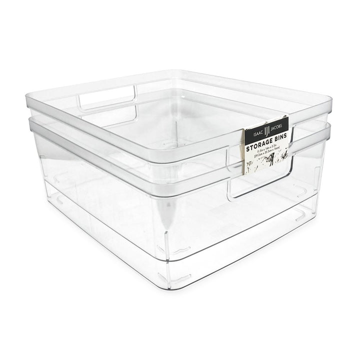 Isaac Jacobs Clear Storage Bins w/Cutout Handles, Plastic Organizer for Home, Office, Kitchen, Fridge/Freezer, Bathroom, BPA Free, Food Safe
