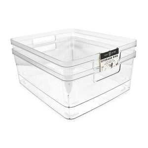 Isaac Jacobs Clear Storage Bins w/Cutout Handles, Plastic Organizer for Home, Office, Kitchen, Fridge/Freezer, Bathroom, BPA Free, Food Safe