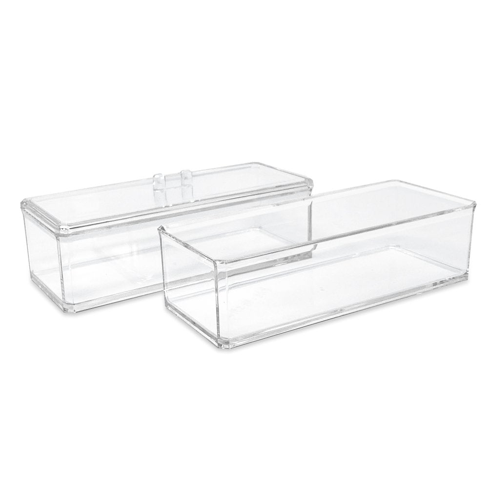 Isaac Jacobs Clear Acrylic Rectangular Stackable Storage Organizer with Lid, Multi-Functional, Bathroom, Kitchen, Home, Office, Desk, Drawers