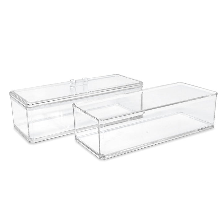 Isaac Jacobs Clear Acrylic Rectangular Stackable Storage Organizer with Lid, Multi-Functional, Bathroom, Kitchen, Home, Office, Desk, Drawers