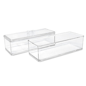 Isaac Jacobs Clear Acrylic Rectangular Stackable Storage Organizer with Lid, Multi-Functional, Bathroom, Kitchen, Home, Office, Desk, Drawers