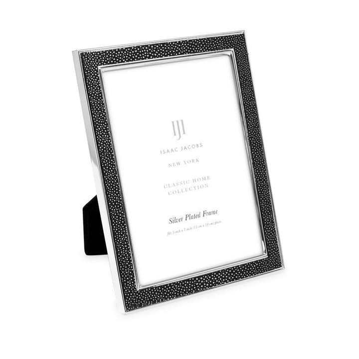 Isaac Jacobs Leather with Metal (Vertical &amp; Horizontal) Picture Frame, Shagreen Border w/ Black Fabric Easel, Wall-Mountable, Made For Tabletop, Photo Gallery