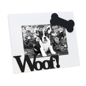 Isaac Jacobs Wood Sentiments Dog “Woof!” Picture Frame, Photo Gift for Pet Dog, Puppy, Display on Tabletop, Desk