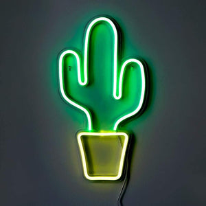 Isaac Jacobs 19” x 10” inch LED Neon Green Cactus with Yellow Planter Wall Sign for Cool Light, Wall Art, Bedroom Decorations, Home Accessories, Party, and Holiday Décor: Powered by USB Wire (Cactus)