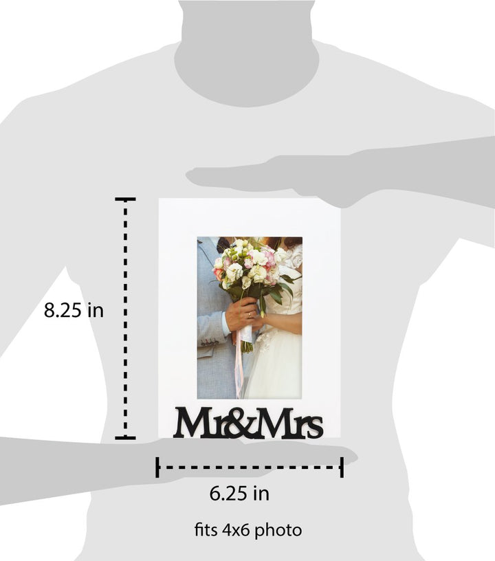 Isaac Jacobs Wood Sentiments “Mr &amp; Mrs” Picture Frame, Newlywed Photo Gift for Wedding, Display on Tabletop, Desk