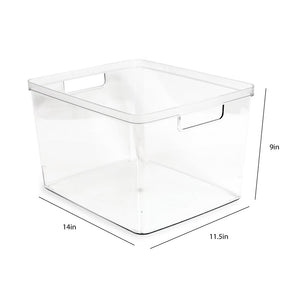 Isaac Jacobs Clear Storage Bins w/Cutout Handles, Plastic Organizer for Home, Office, Kitchen, Fridge/Freezer, Bathroom, BPA Free, Food Safe