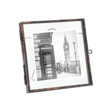 Isaac Jacobs Vintage Style Brass and Glass, Metal Floating Picture Frame with Locket Closure, for Photos, Art, & More, Tabletop Display