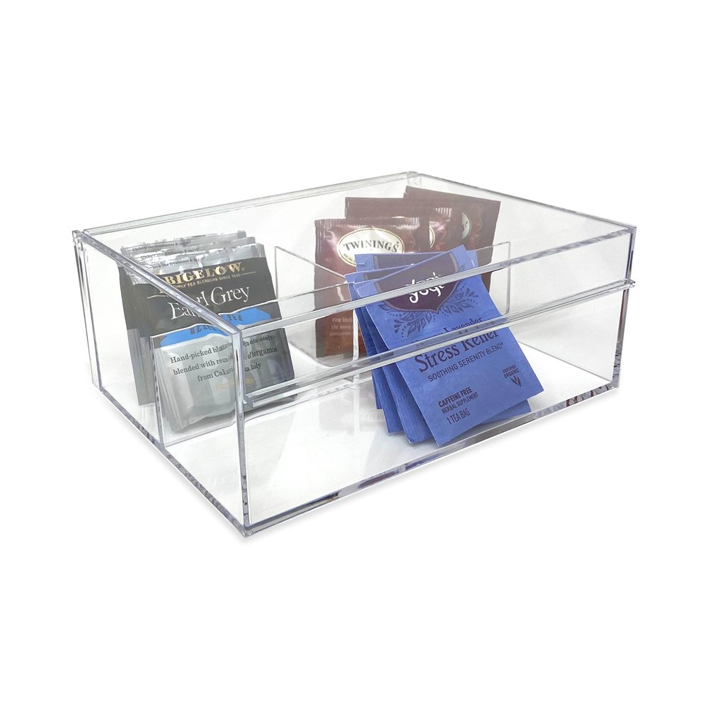 Isaac Jacobs 4-Compartment Clear Acrylic Organizer with Lid (6.7" L x 8.6" W x 3.4" H), Multi-Sectional Tray &amp; Storage Solution for Makeup, School &amp; Office Supplies &amp; More, for Bathroom, Kitchen