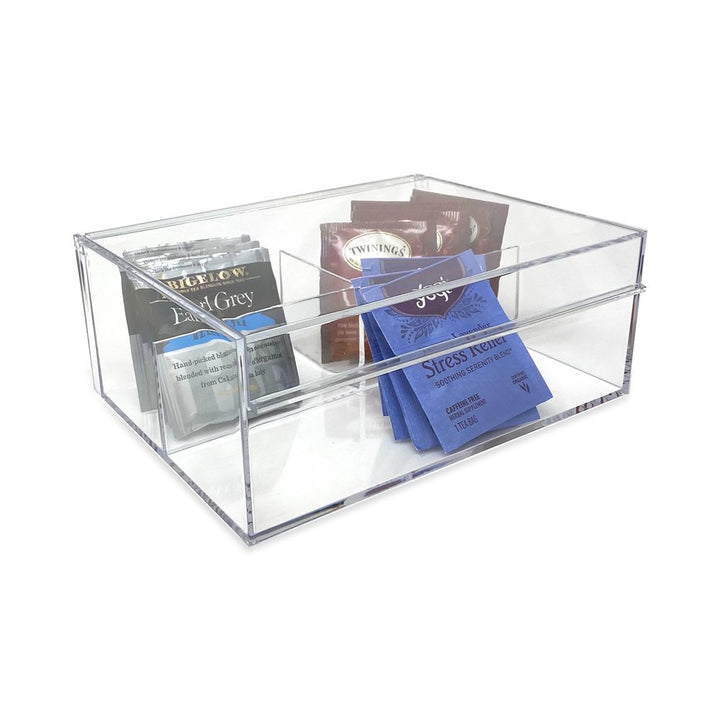 Isaac Jacobs 4-Compartment Clear Acrylic Organizer with Lid (6.7" L x 8.6" W x 3.4" H), Multi-Sectional Tray &amp; Storage Solution for Makeup, School &amp; Office Supplies &amp; More, for Bathroom, Kitchen